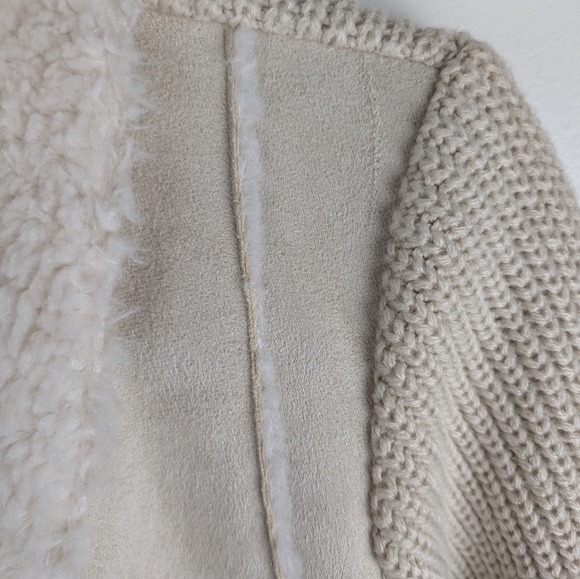 John & Jenn faux fur shearling wrap chunky knit cardigan jacket NEW XS cream - Picture 9 of 10